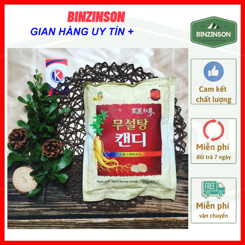 kẹo sâm Không Đường 500g Hàn Quốc bịch có khoản trên 70 viên lớn - Binzinson