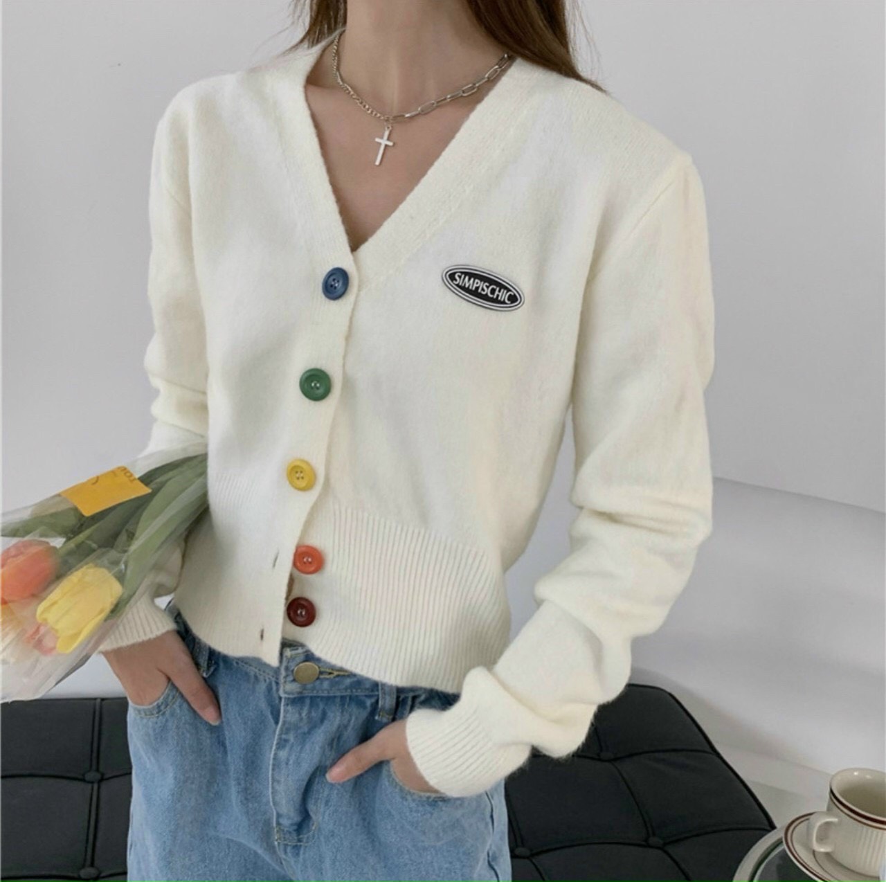 [HCM]Áo cardigan nữ len mỏng áo cadigan nữ có nút bảy sắc màu