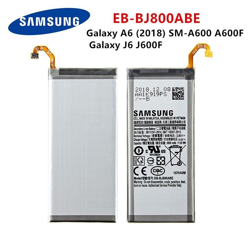 Pin samsung galaxy a6 2018 zin chính hãng samsung sản xuất, mã eb-bj800abe dung lượng 3000mah, bảo hành pin samsung galaxy a6 2018 6 tháng