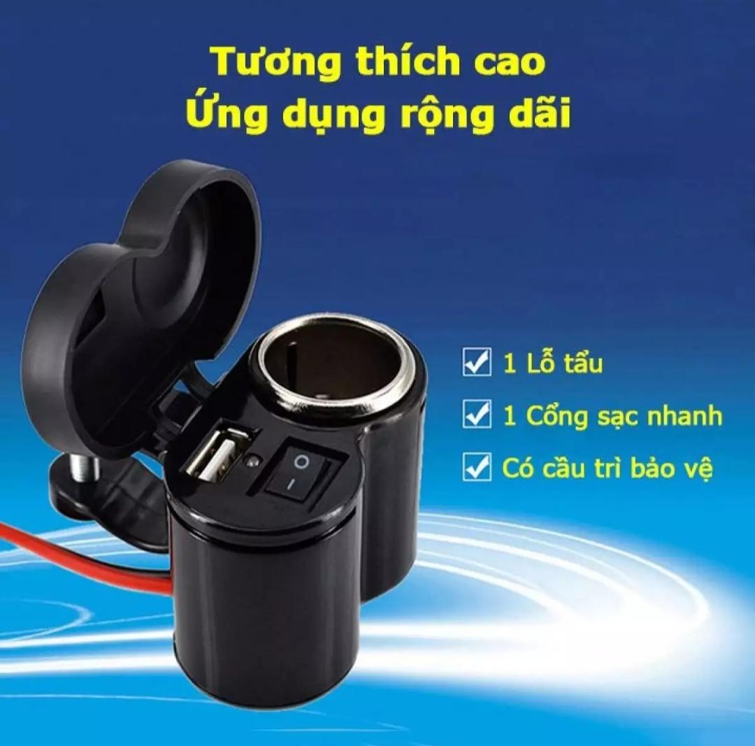 Sạc Điện Thoại Trên Xe Máy moto 2 trong 1 tặng kèm tẩu ( giá 1 bộ )