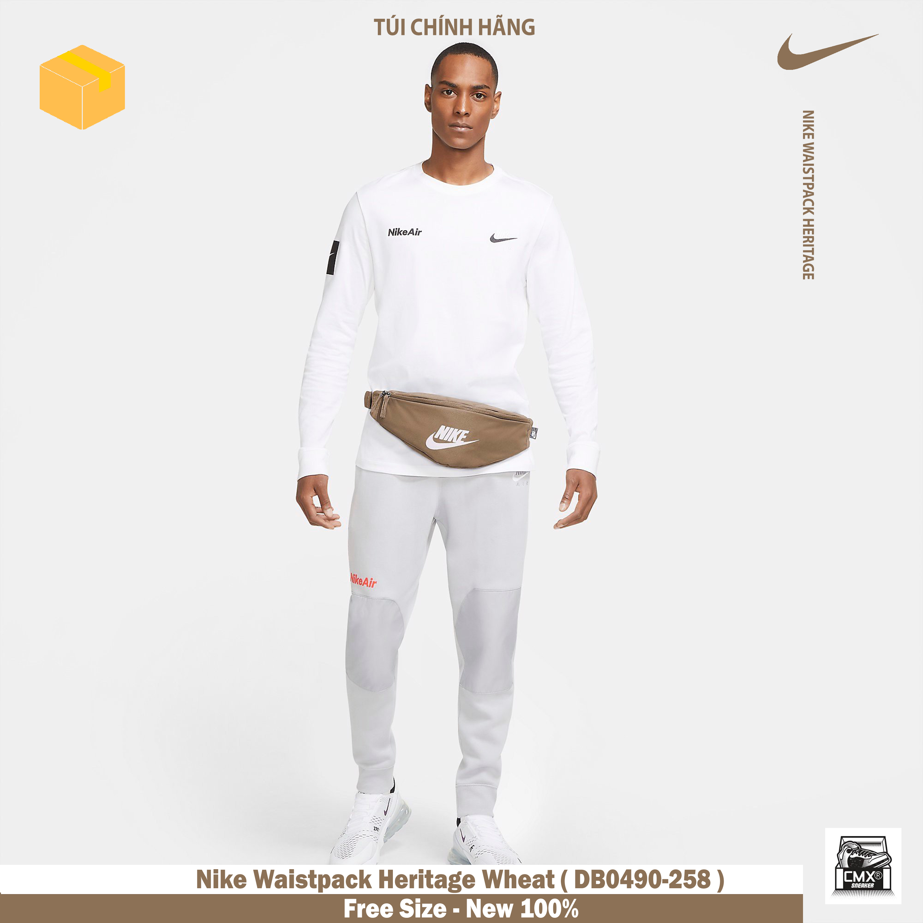 😘 túi bao tử nike waistpack heritage - wheat - hàng chính hãng 100%