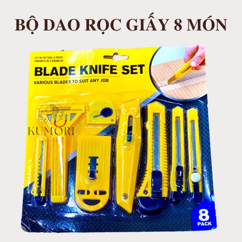 Bộ dao rọc giấy 8 món đủ kích cỡ sắc bén combo dao cắt giấy rọc băng keo paper blade knife set kumori store