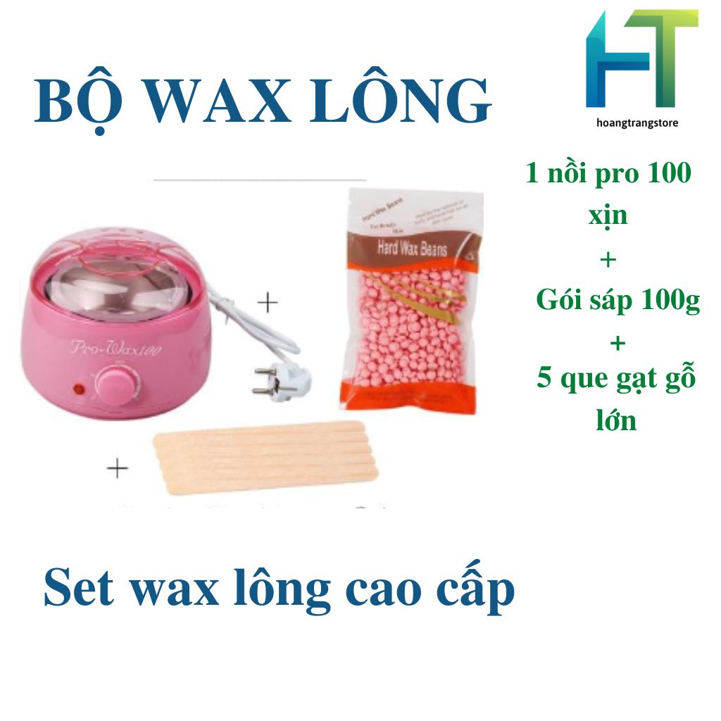 Nồi nấu sáp - combo nồi nấu sáp pro 100 + sáp wax lông cao cấp + 5 que gạt gỗ lớn - bộ tẩy lông cao cấp