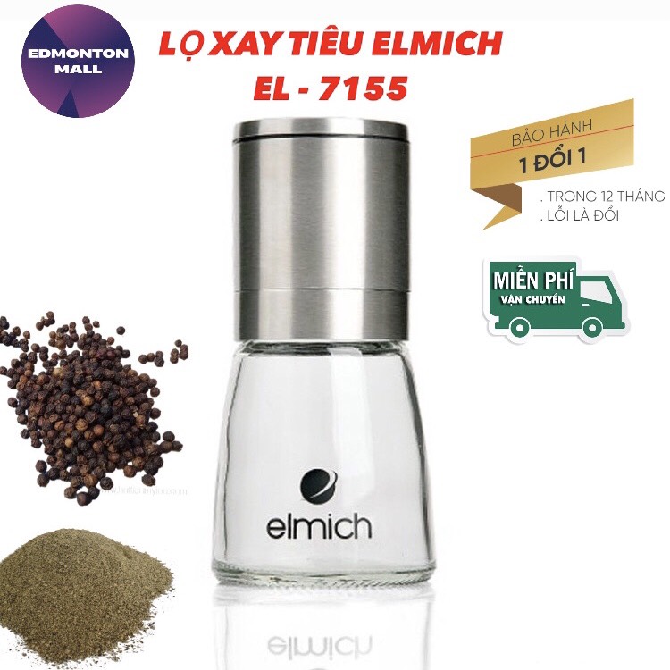 Lọ xay tiêu elmich el7155, lọ thủy tinh xay tiêu dày dặn, cối xay tiêu lưỡi dao sắc bén thao tác êm ái, hạt tiêu nhuyễn mịn, thân làm bằng inox cao cấp, thiết kế sang trọng, bh 1 năm, 1 đổi 1