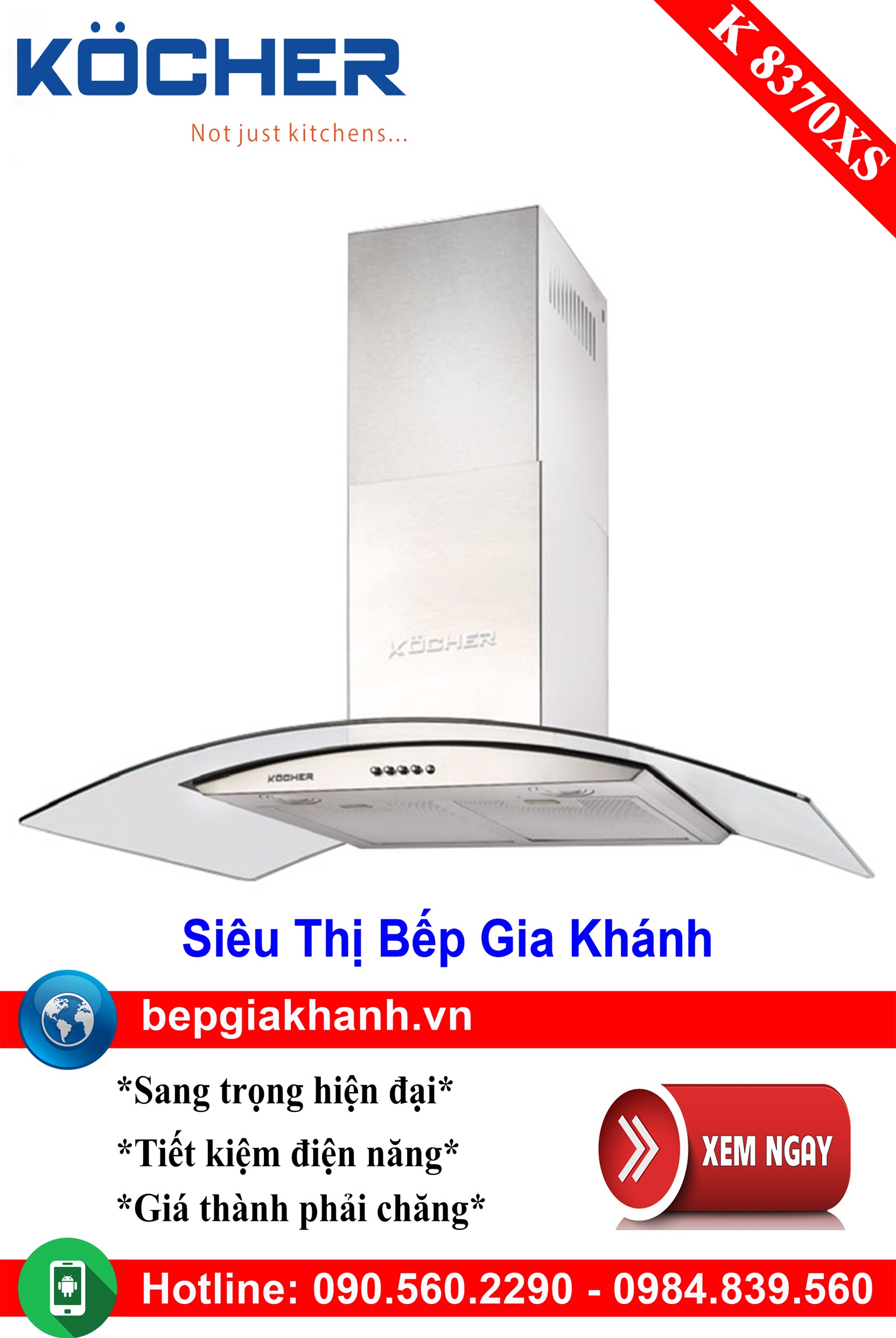 [HCM]Máy hút mùi kính cong 70cm Kocher K 8370XS máy hút mùi nhà bếp máy hút mùi bếp máy hút mùi kính