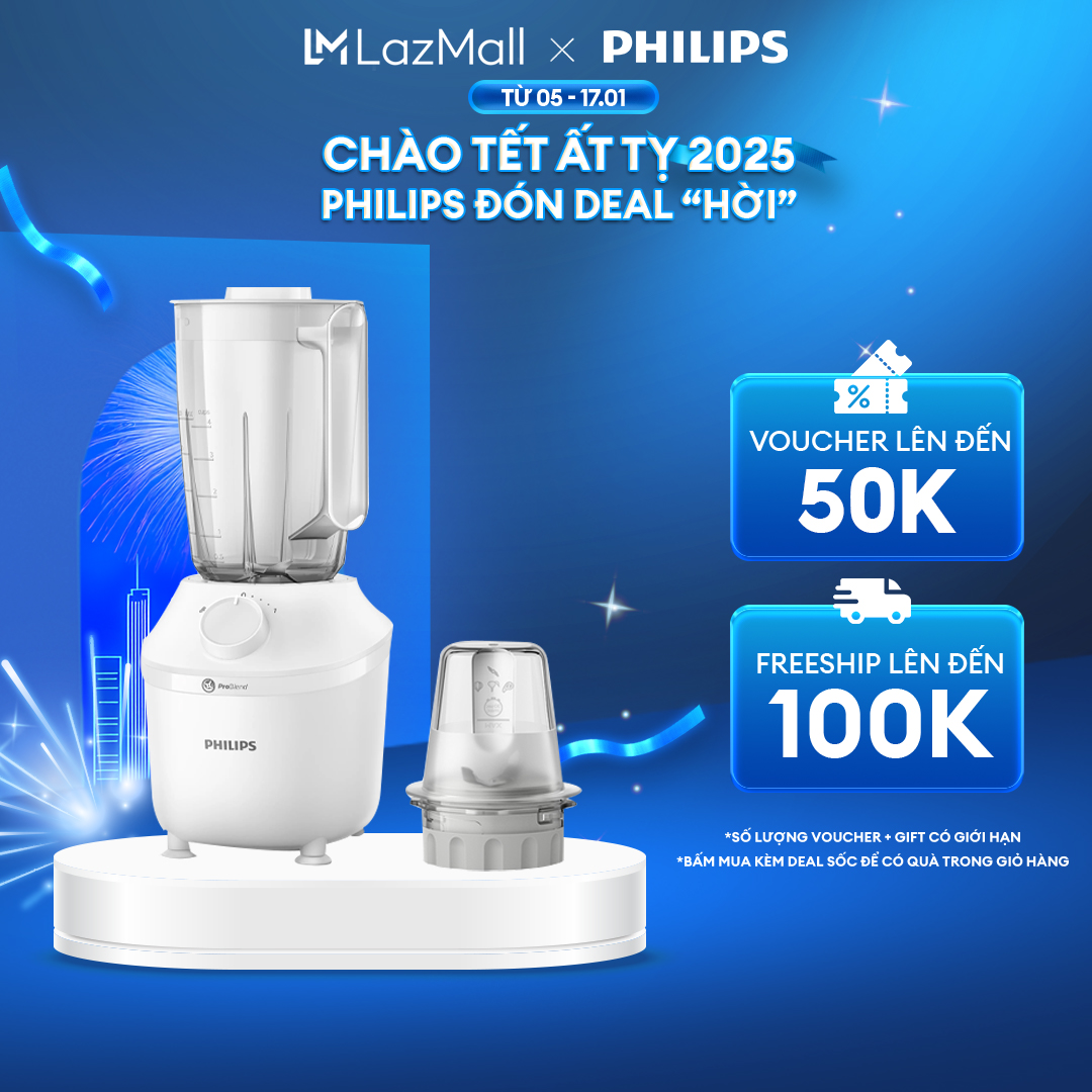 Máy Xay Sinh Tố Philips HR2041/10 450W Lưỡi Dao Xay Sắc Bén Có Thể Nghiền Đá-Xay Nhuyễn Mịn, Không Vón Cục Trong 45 Giây*-Hàng Phân Phối Chính Hãng