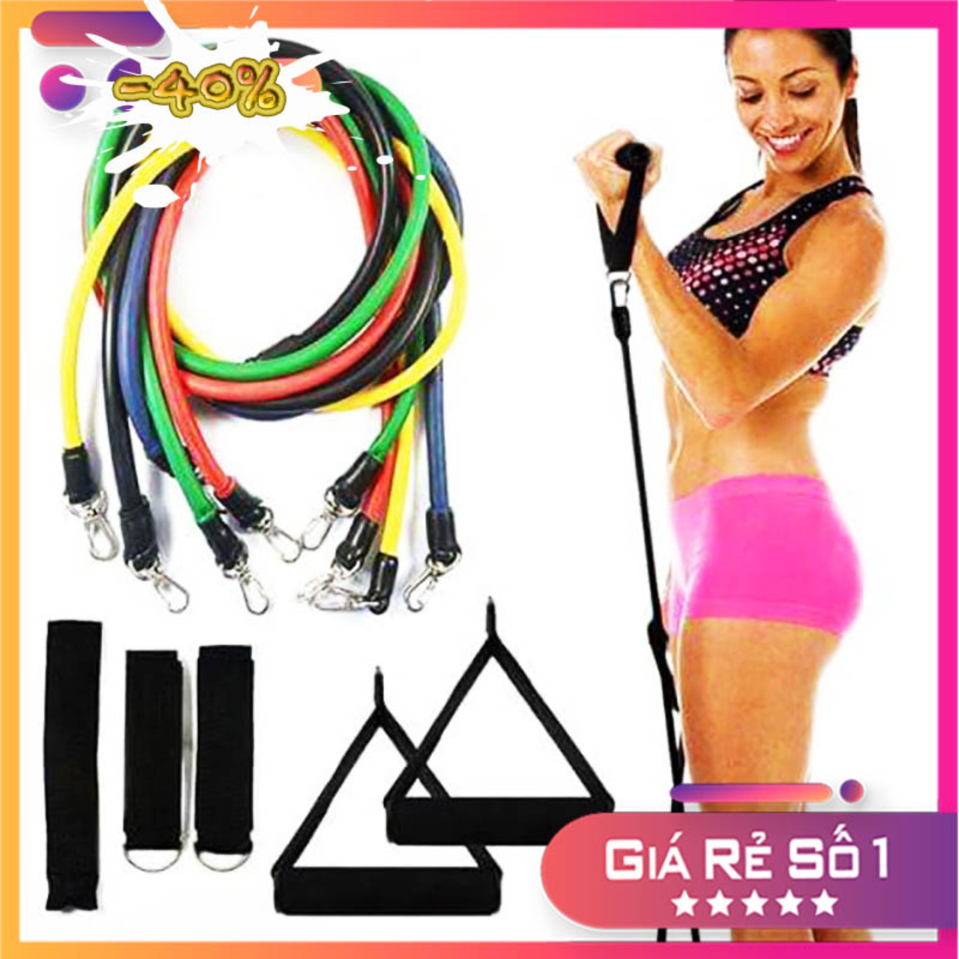 Dụng cụ tập gym, Dây đàn hồi tập gym, Dây ngũ sắc tập gym, Dụng cụ tập yoga, Đồ tập gym, Máy tập thể dục đa năng, Bộ 5 dây đàn hồi tập thể hình gọn nhẹ, có tính đàn hồi cao, bền, an toàn
