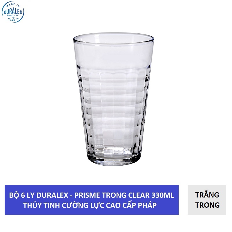 Bộ 6 ly cao D1034A Duralex - Prisme trong Clear 330ml Thủy tinh cường lực cao cấp Pháp
