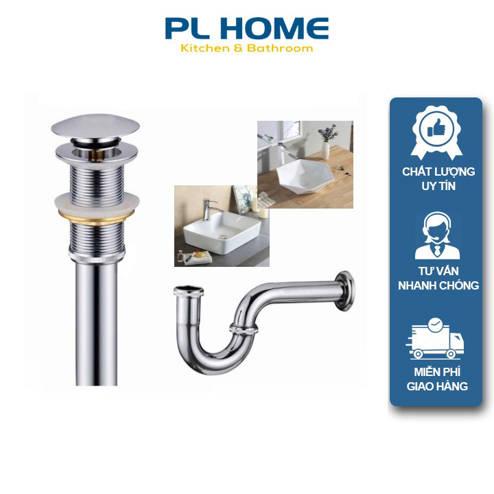 Xi phông xả chậu rửa mặt lavabo tô, chậu rửa mặt đặt bàn loại không có thoát nước tràn