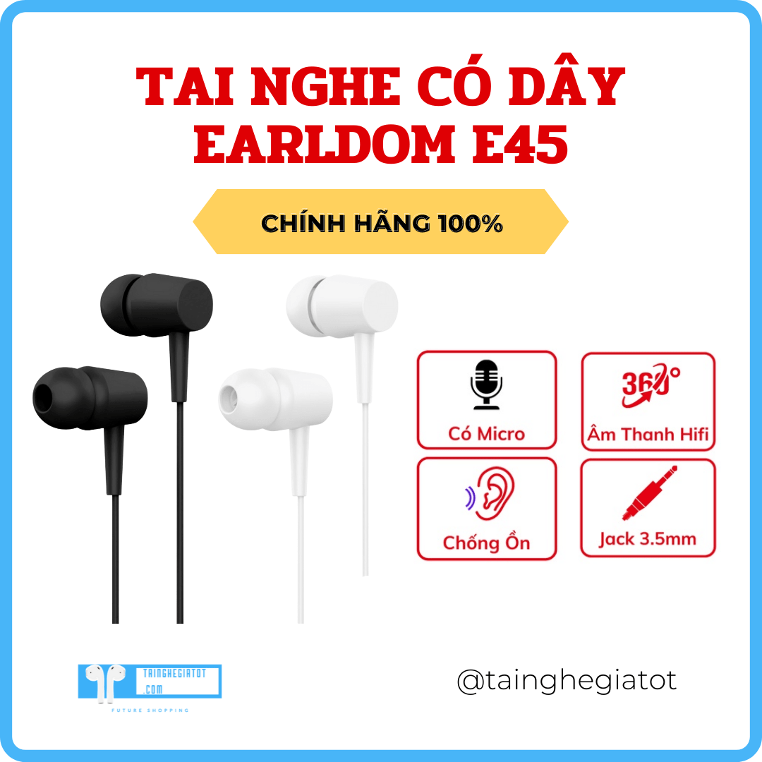 Tai nghe nhét tai có dây Earldom E45 jack 3.5 chống ồn dây dài 120cm