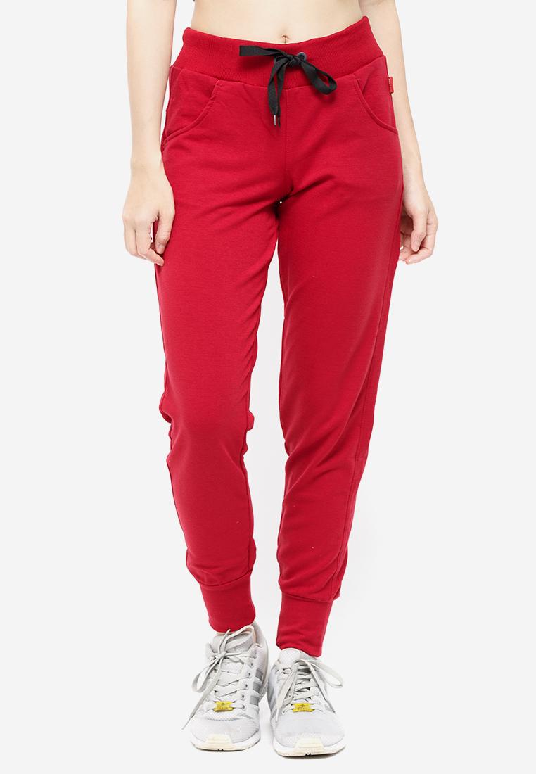 Quần thun dài nữ jogger bo lưng thun có dây rút Phúc An 3008 (màu đỏ đô)