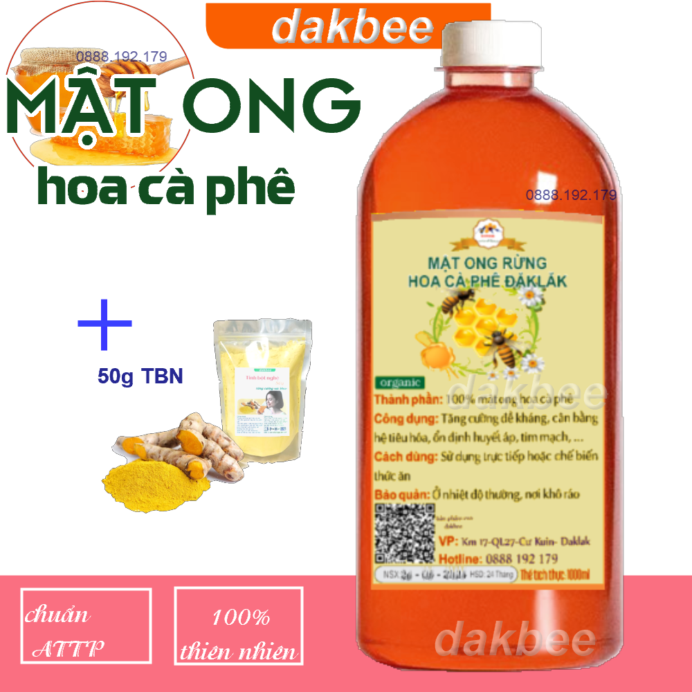 [COMBO] 1 LÍT Mật ong rừng hoa cà phê- 50g Tinh bột nghệ - hỗ trợ giảm chứng đau dạ dày, tăng cường hệ miễn dịch - dakbee