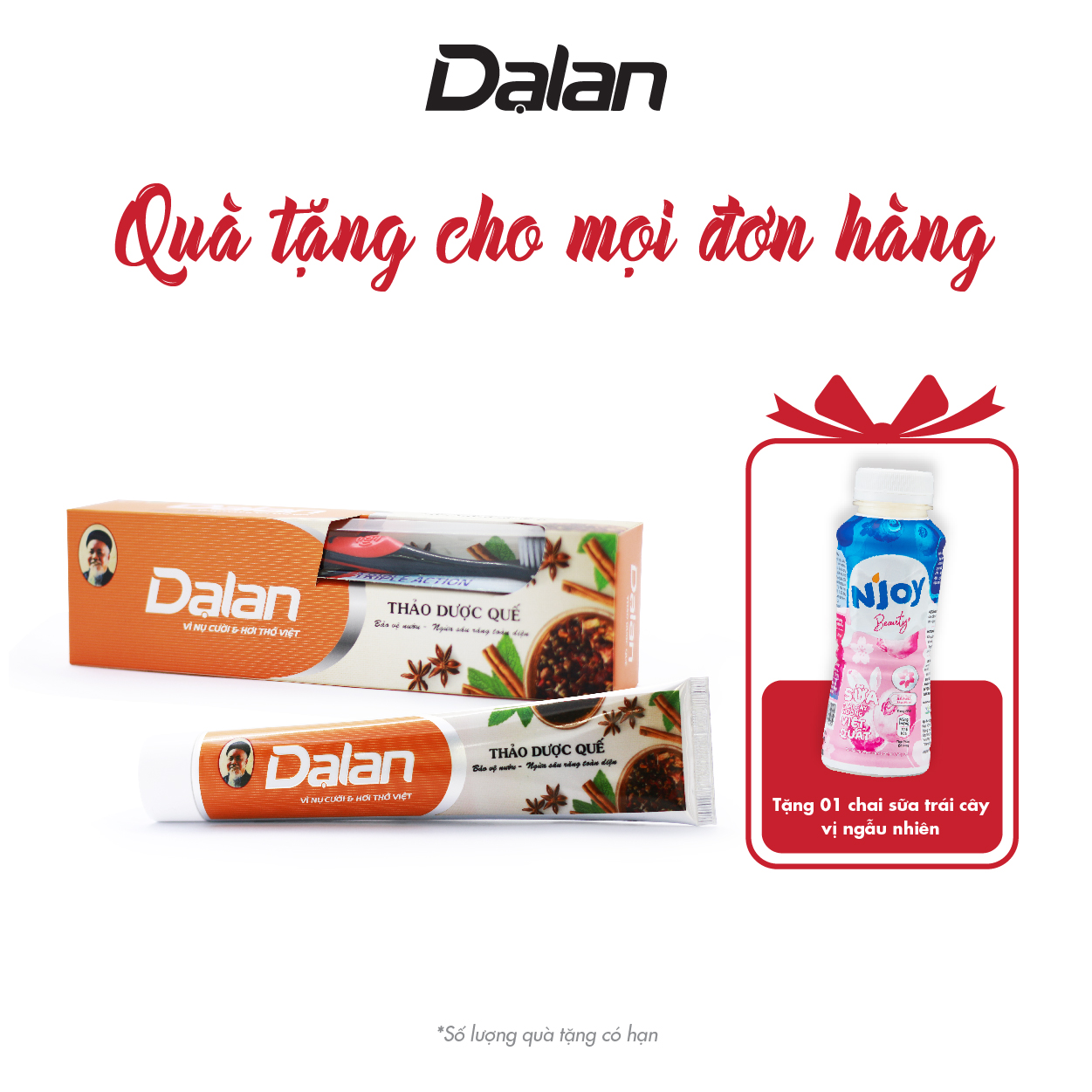 Kem đánh răng thảo dược quế không cay Dạ Lan 180g tặng kèm bàn chải + sữa trái cây