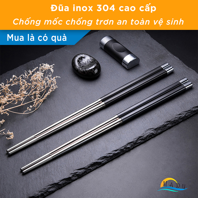 Đũa inox 304 chống trượt cao cấp ăn cơm chống mốc kháng khuẩn kiểu hàn quốc đạt chất lượng nhật bản hadu