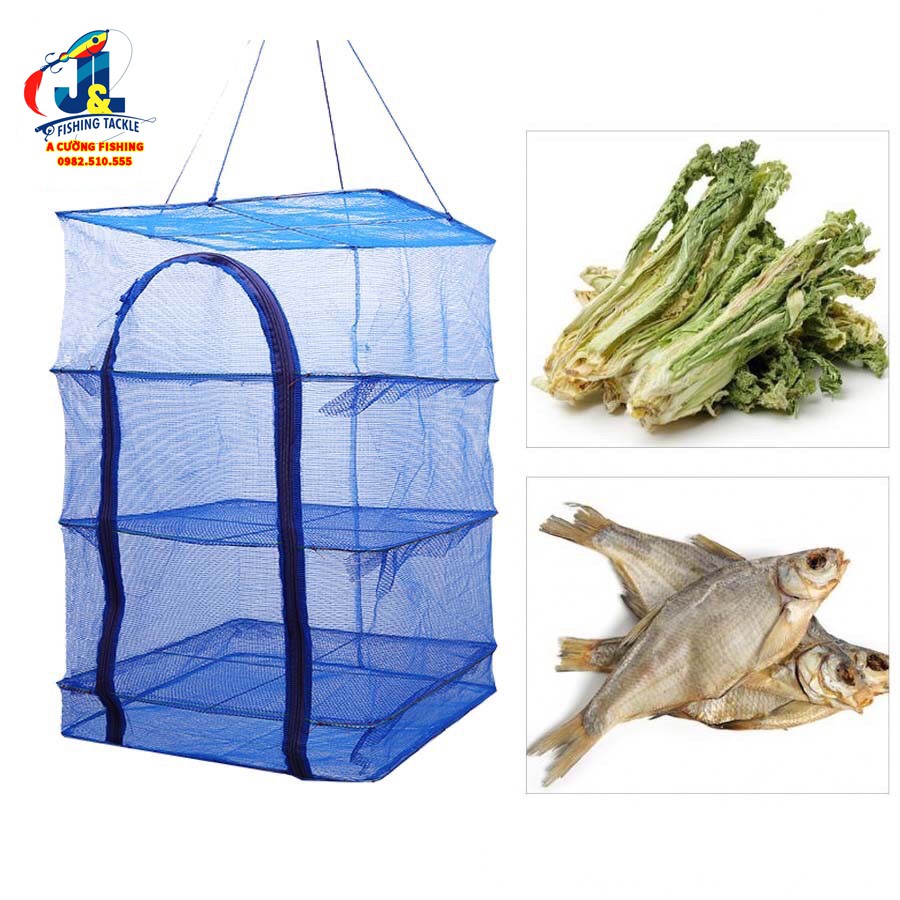 Lồng lưới treo 4 tầng để phơi cá khô có thể xếp gọn A CƯỜNG