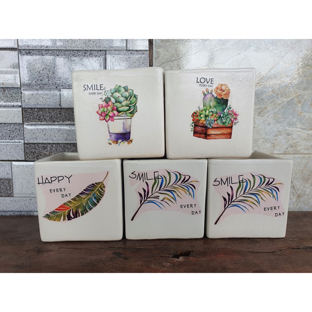 Combo 5 chậu sứ bát tràng 10x10cm