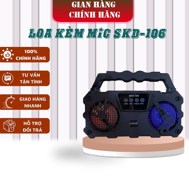 Loa bluetooth mini SKD106 kèm 01 mic karaoke - Bảo hành chính hãng 6 Tháng