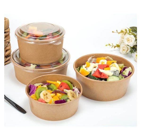 20 Tô giấy Kraft 750ml nắp PET-Đựng salad/bánh bông lan trứng muối