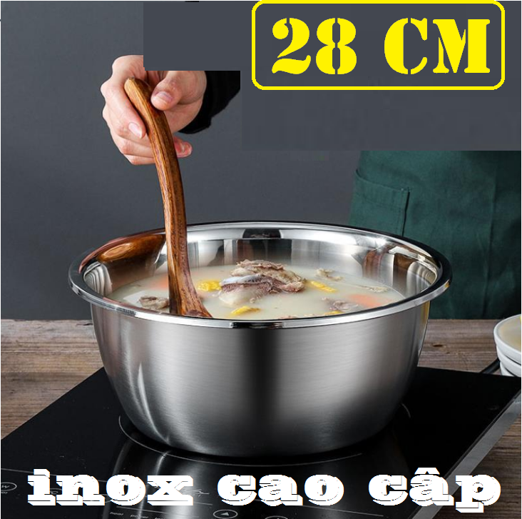 Thau inox cao cấp cỡ đại size 28cm . thau trộn salad gỏi rửa rau củ quả...inox cao cấp . thau đựng rau củ... thau inox dụng cụ nhà bếp