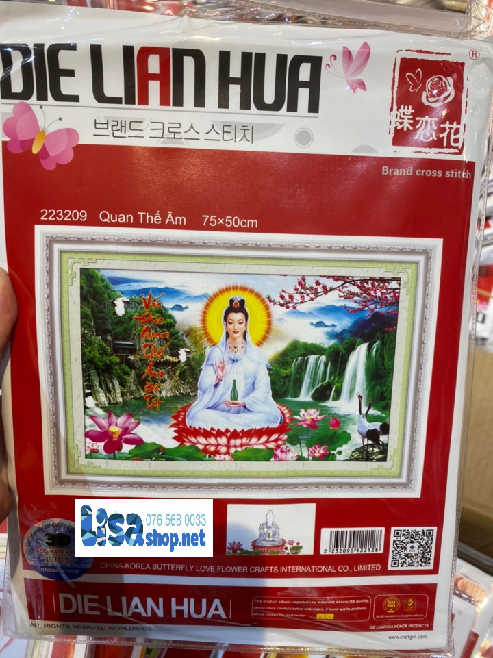 Tranh thêu phật quan âm 75x50cm chưa thêu 223209