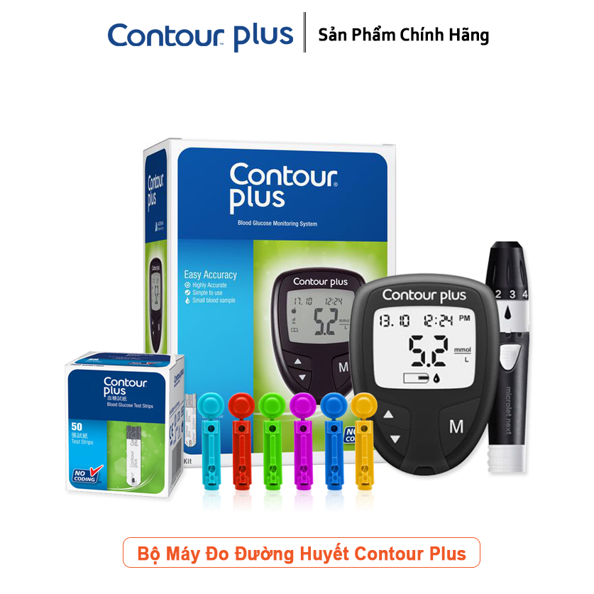 Máy đo đường huyết Contour Plus + Hộp 50 que  Bảo Hành Trọn Đời