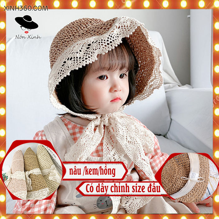 [HCM]nón cói mềm dây ren mũ tiểu thư cho bé 2-5 tuổi - nc82 - nâu
