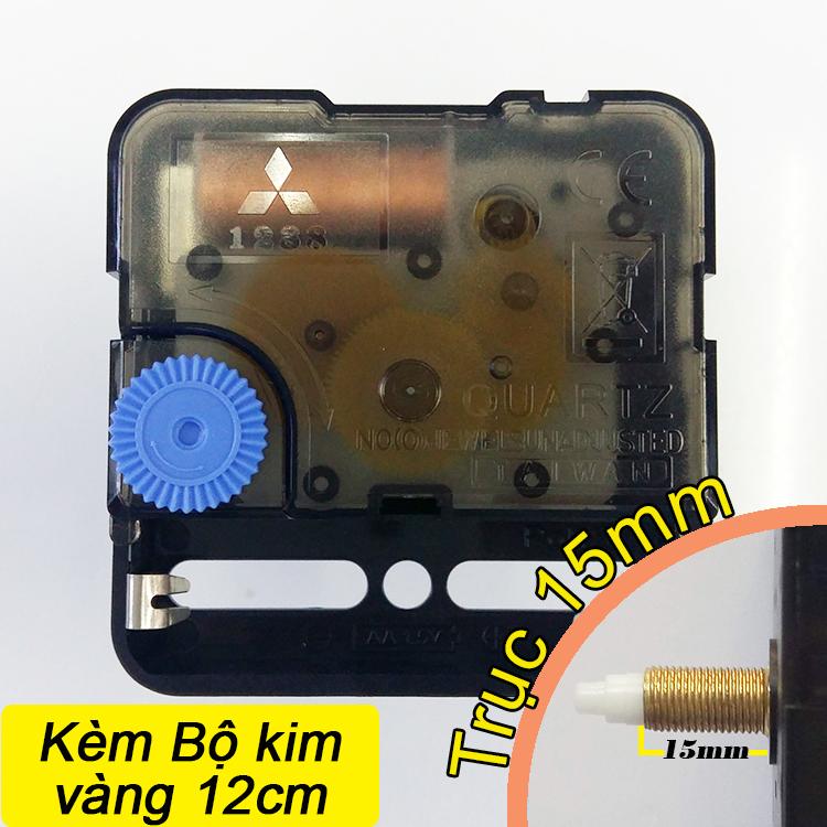 Trục 15mm - Kim Trôi - Bộ kim vàng 12cm và Máy đồng hồ treo tường Taiwan loại tốt - Kim trôi trục 15mm