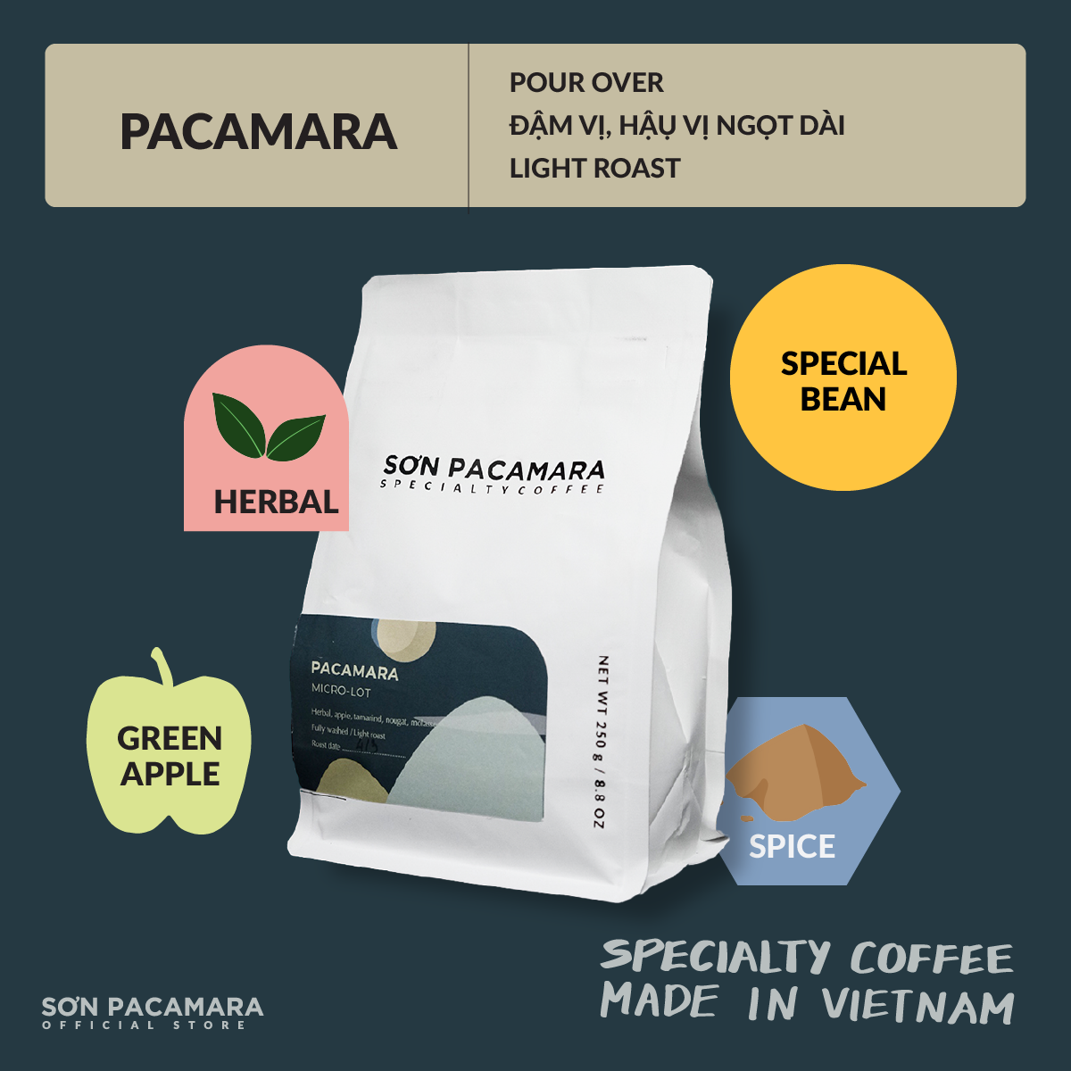 Cà Phê Đặc Biệt Pacamara Từ Sơn Farm - Hương Thảo Mộc, Ngọt Hậu - Phù Hợp Pour Over - Rang Nhạt- Specialty Coffee Made In Vietnam