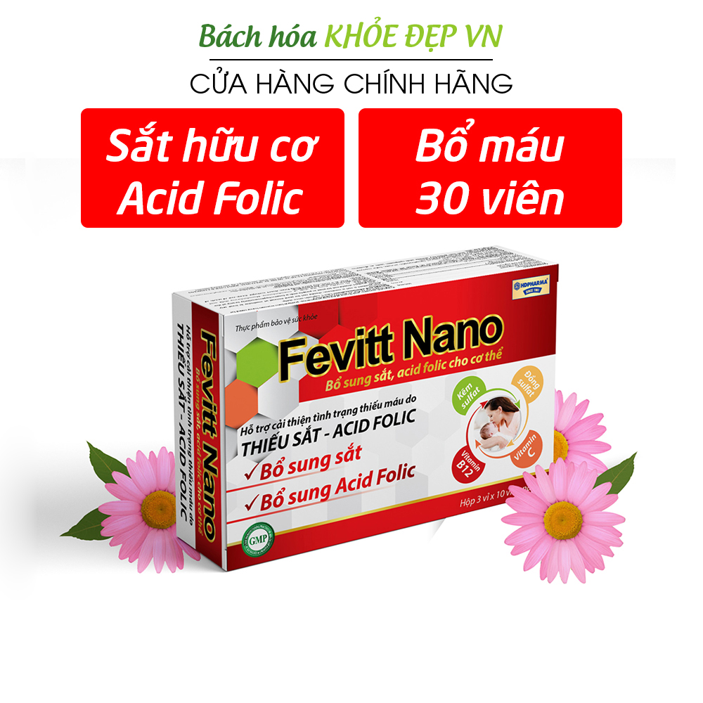 Viên uống bổ máu Fevitt Nano bổ sung Sắt hữu cơ, Acid Folic