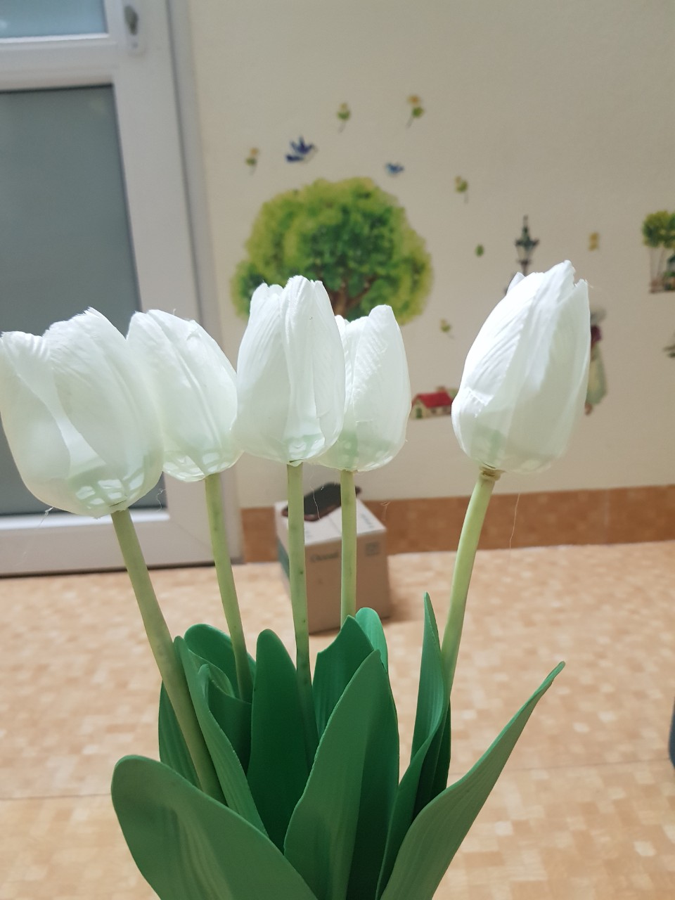 Hoa giả, hoa trang trí, hoa lụa - Tuylip trắng 60cm cao cấp, sang trọng