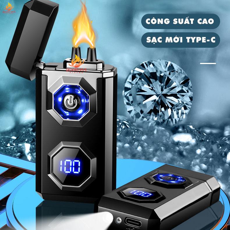  Hột quẹt điện ligher usb sạc type-c 2 tia plasma công suất cao công nghệ mới ngọn lửa cao 1cm mồi thuốc dễ dàng nhanh chóng tiện lợi. 