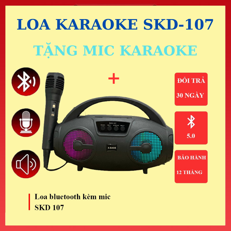 Loa Bluetooth Karaoke SKD -107, SKD -106 Tặng Kèm Mic Nghe Nhạc Cực Đã Âm Bass Cực Mạnh Loa Bluetoot