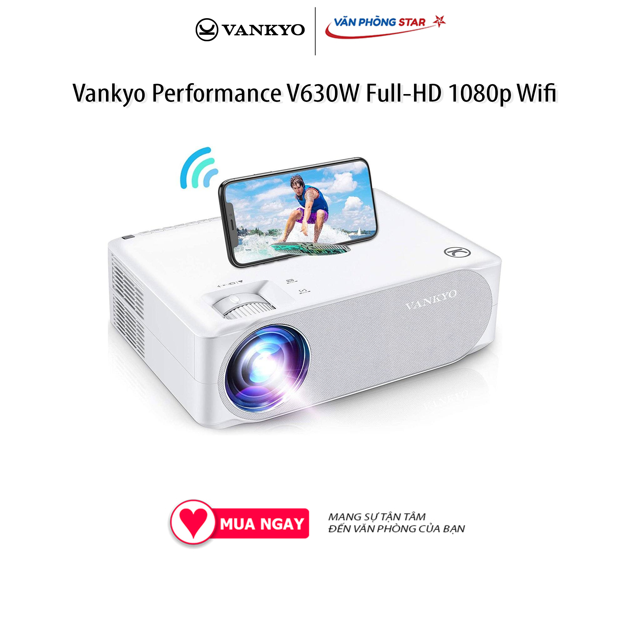 Máy chiếu Vankyo Performance V630W Full-HD 1080p Wifi, độ sáng 7.500 lumens, kích thước chiếu 46-300" (1.6- 9.2 m)