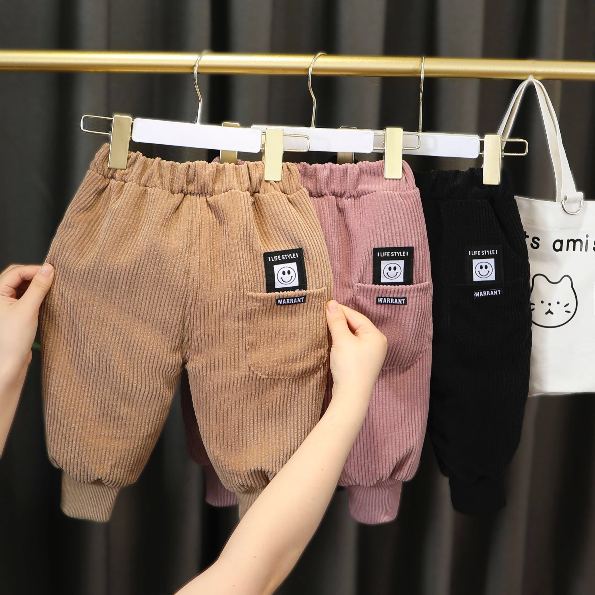 Quần Nhung Thu Đông Cho Bé, Quần Jogger Nhung Tăm, Màu[Nâu, Hồng, Đen], Chất Nhung Tăm, Size Từ 6-22Kg