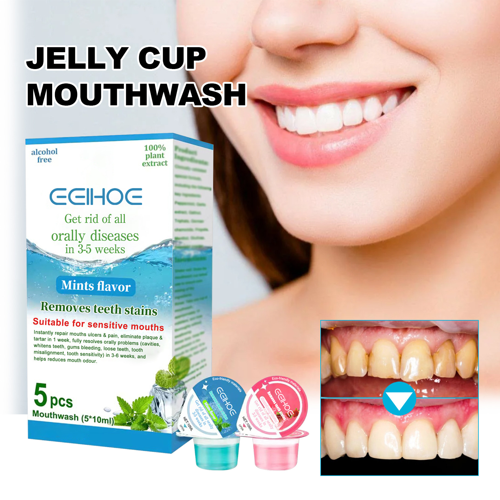 EELHOE Jelly Cup Mouthwash Clean Tooth Stains e Stains Oral Odor Bright