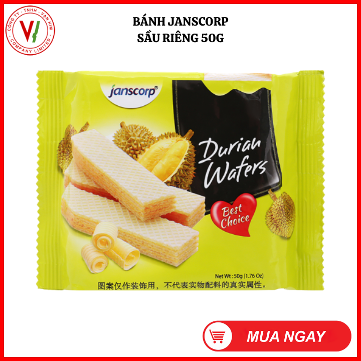 Bánh xốp Janscorp Durian Wafers Sầu Riêng 50g - Hàng phân phối độc quyền