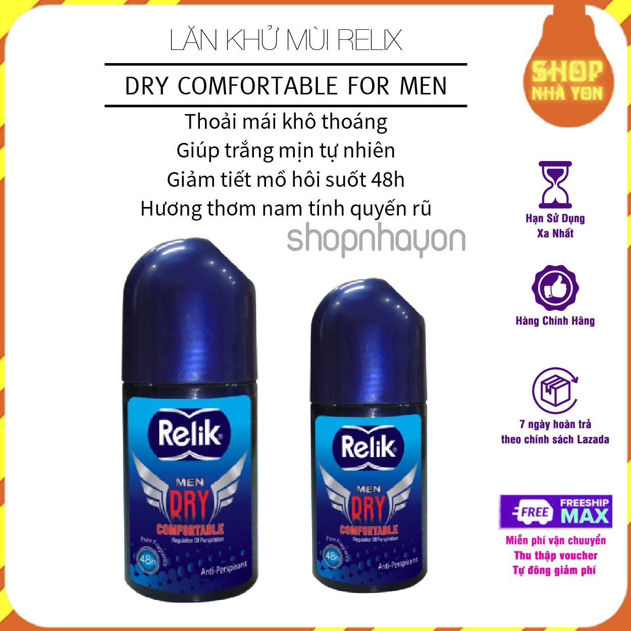 Lăn khử mùi Relik Dry Comfortable Ngăn tiết mồ hôi và hương thơm quyến rũ nam tính  25ml 50ml