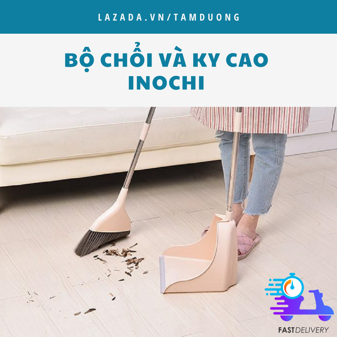Bộ chổi và ky cao Inochi lông chổi mịn quét được bụi, cát, lông thú cưng