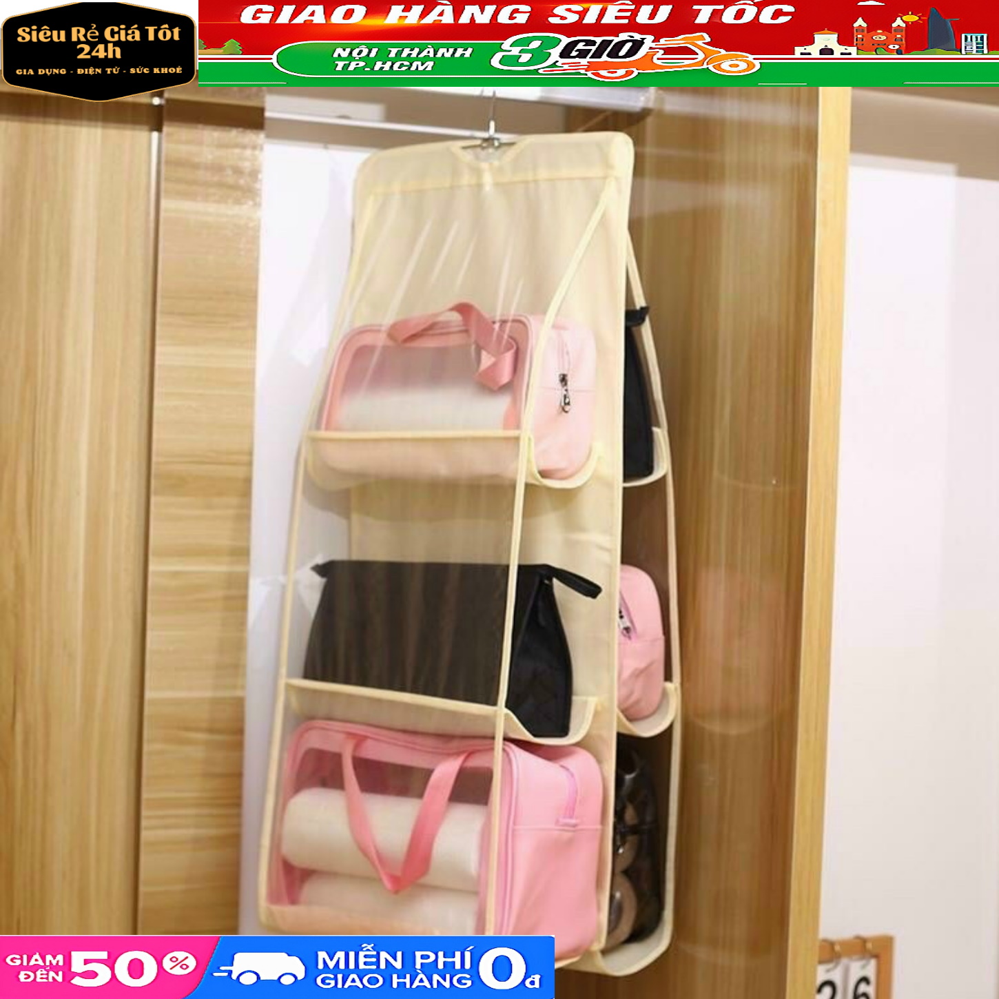 Túi treo bảo vệ giỏ xách 6 ngăn chống bụi, chống gãy mất dáng túi