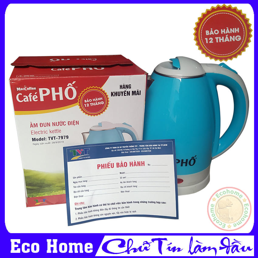 Ấm đun siêu tốc 1.8l cafe Phố, Bình đun nước siêu tốc giá rẻ, Ấm đun nước điện Electric Kettle TVT-7979 - Bảo hành 12 tháng tại Eco Home
