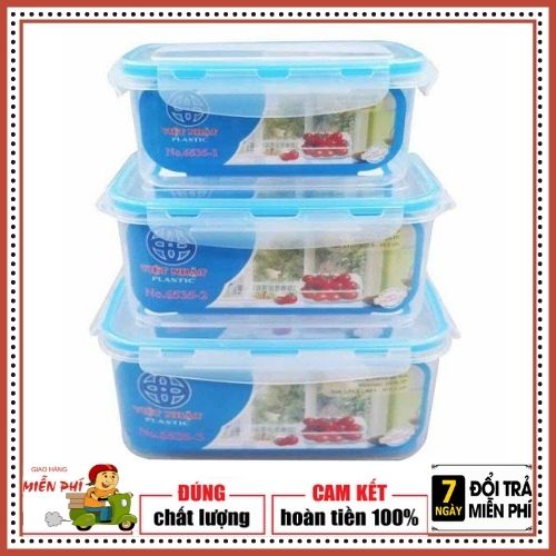 [HCM]Sét Bộ 3 Hộp Nhựa DUY TÂN Nắp Gài 4 Chiều + ron cao su chống rò rỉ.