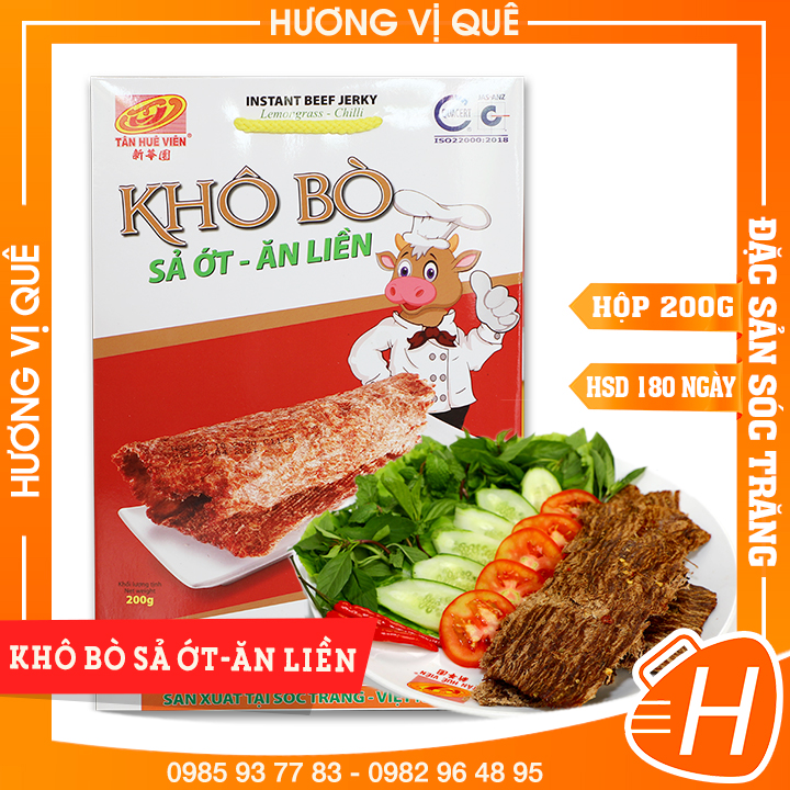 Khô Bò Sả Ớt Ăn Liền Tân Huê Viên - Hộp 200g - Đặc Sản Sóc Trăng