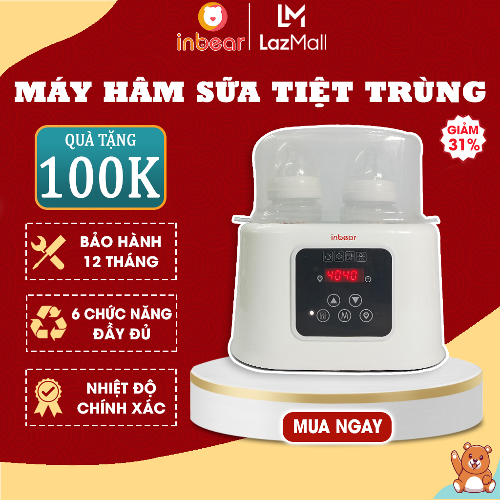 Máy hâm sữa và tiệt trùng 6 chức năng cao cấp inbear - hâm sữa, rã đông, tiệt trùng, hâm nước pha sữa, hâm thức ăn, hẹn giờ