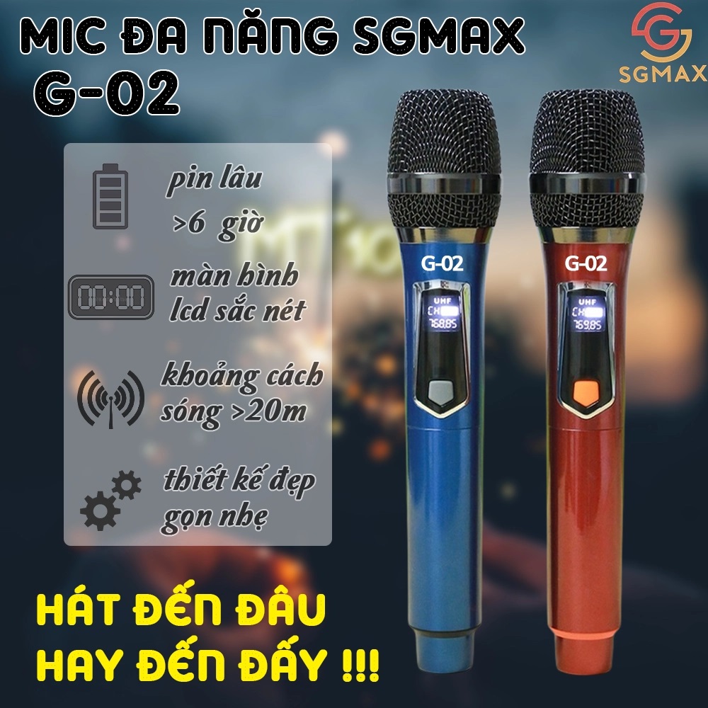 [ Xả Kho ] Combo Trọn Bộ Micro Không Dây Đa Năng Cao Cấp Shure SGMAX G02 UHF  2 MIC , Siêu Hút Âm Siêu Chống Hú  Màn Hình LED  | Dàn Hát Karaoke SGMAX G02 Gia Đình Tay Cầm Chắc Chắn Tặng Kèm Pin Sạc  Âm Thanh Chắc Khỏe, Dễ Sử Dụng
