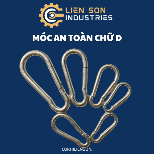 Móc khóa an toàn chữ D 6mm - 12mm thép xi mạ, Móc khóa treo chữ D Carabiner Liên Sơn