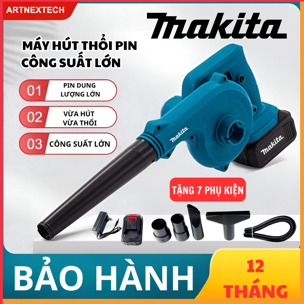 [BÁN CHẠY] Máy Thổi Bụi Cầm Tay Dùng PIN Makita 199V, Máy Thổi Hút Bụi Cầm Tay Công Suất Lớn 680W Vệ Sinh Đa Năng Thổi Khỏe, Bảo Hành 12 Tháng