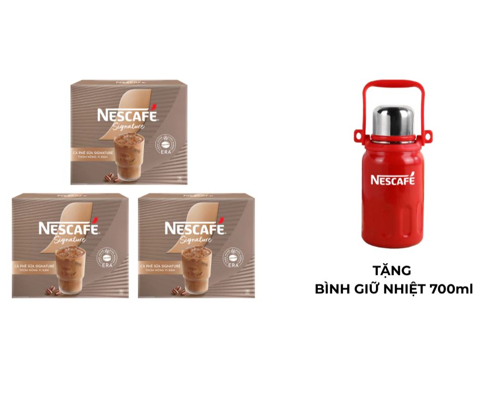 [Tặng 01 Bình giữ nhiệt 700ml NESCAFÉ] Combo 3 hộp Cà phê sữa NESCAFÉ Signature Hộp 10 gói THƠM NỒNG VỊ ĐẬM