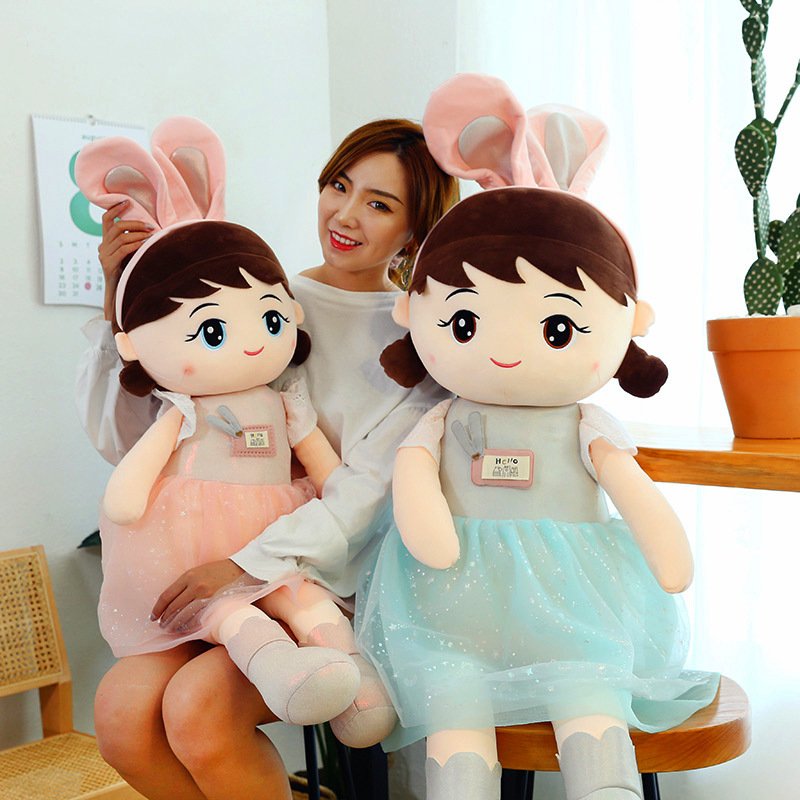 Búp bê váy nhũ tai thỏ nhồi bông 45cm-60cm, búp bê nhồi bằng bông cho bé gái, búp bê bằng vải cao cấp mềm mịn