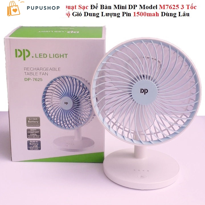 Pupushop quạt sạc để bàn mini dp model m7625 3 tốc độ gió dung lượng pin 1500mah dùng lâu