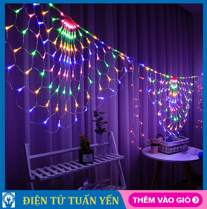 Dây đèn led rèm lưới đuôi công dây dài 3 mét gồm 420 bóng led chớp nháy nhiều màu trang trí nhà cửa, trang trí dịp lễ Noel